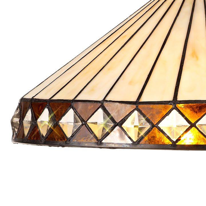 Nelson Lighting NLK02329 Tink 3 Light Down Lighter Pendant With 40cm Tiffany Shade Amber/Chrome/Antique Brass