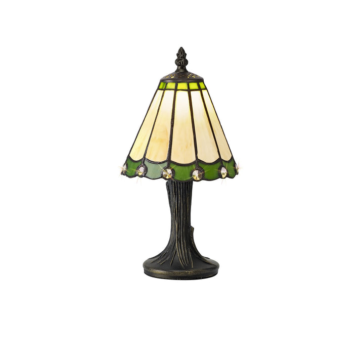 Nelson Lighting NL72259 Umbrian Tiffany Table Lamp Cream/Green/Clear Crystal Shade