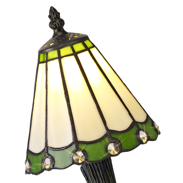 Nelson Lighting NL72259 Umbrian Tiffany Table Lamp Cream/Green/Clear Crystal Shade