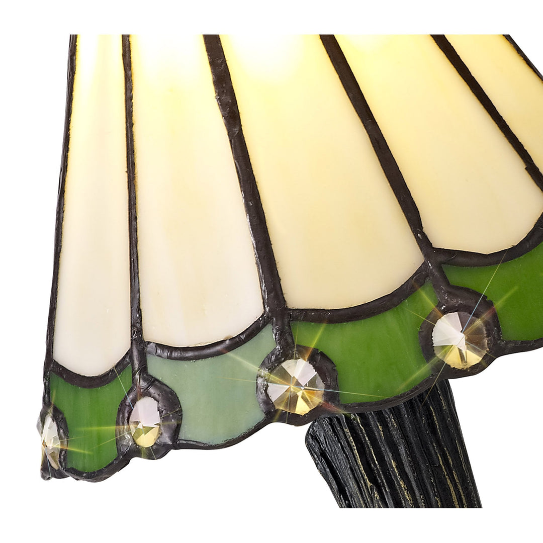 Nelson Lighting NL72259 Umbrian Tiffany Table Lamp Cream/Green/Clear Crystal Shade