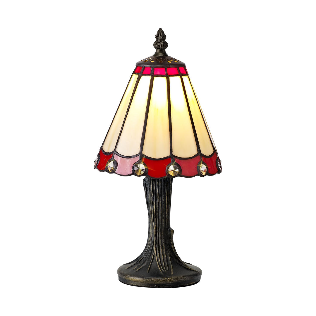 Nelson Lighting NL72329 Umbrian Tiffany Table Lamp Cream/Red/Clear Crystal Shade