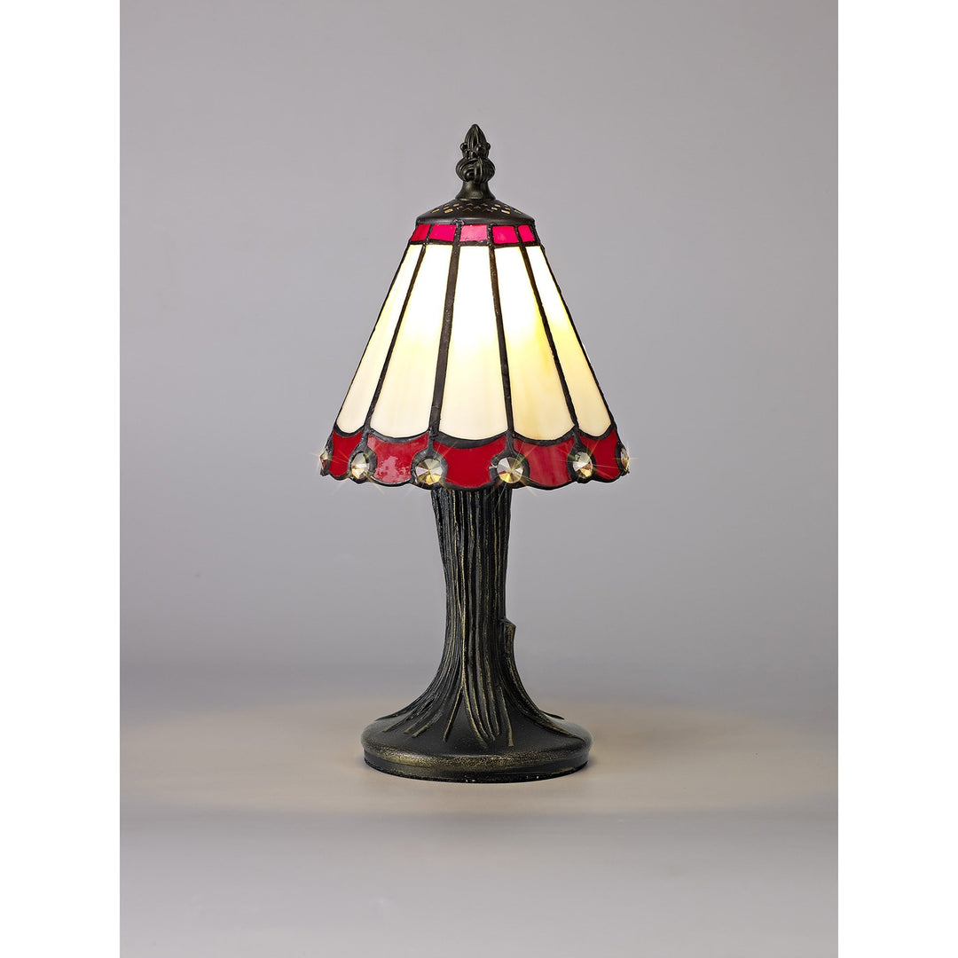 Nelson Lighting NL72329 Umbrian Tiffany Table Lamp Cream/Red/Clear Crystal Shade