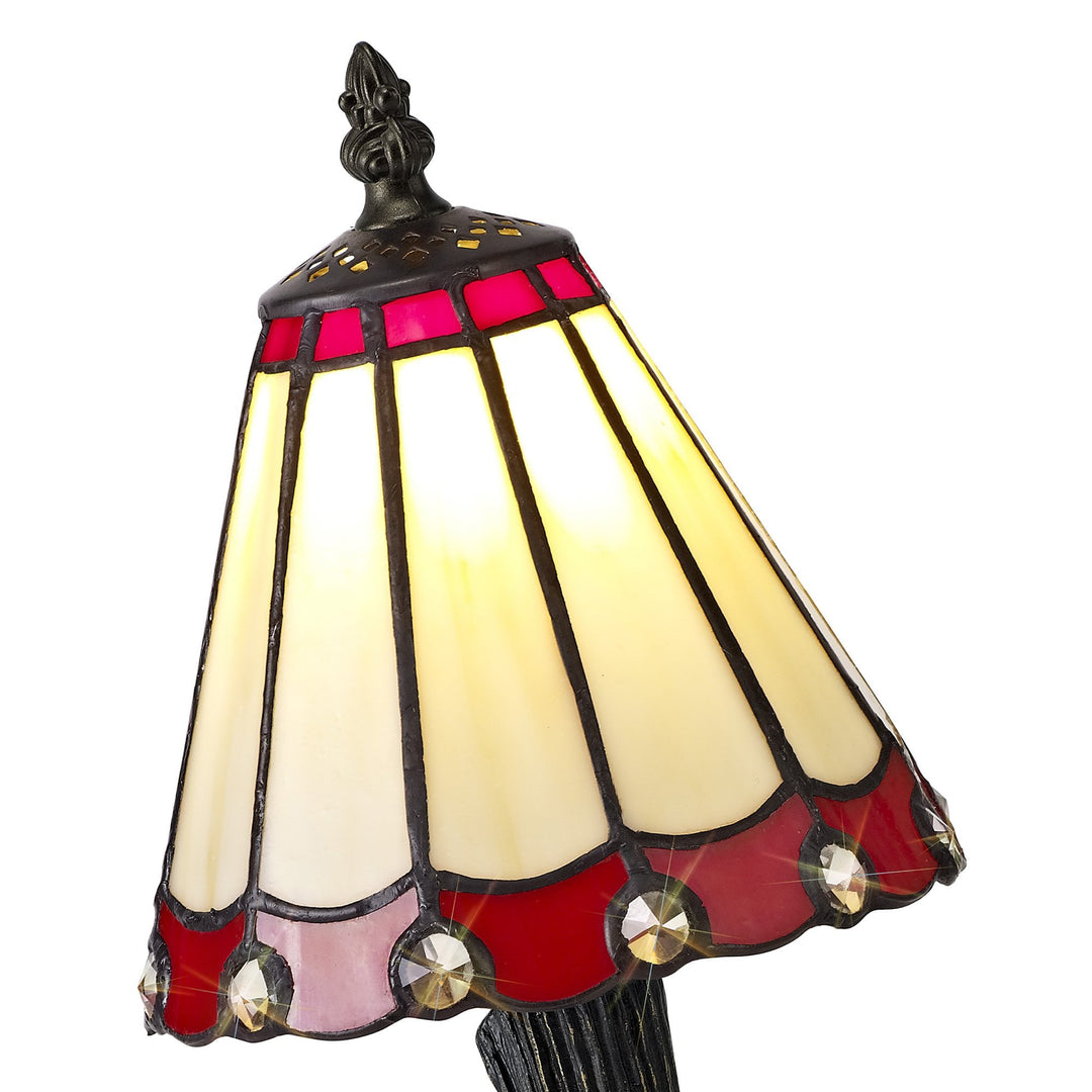 Nelson Lighting NL72329 Umbrian Tiffany Table Lamp Cream/Red/Clear Crystal Shade