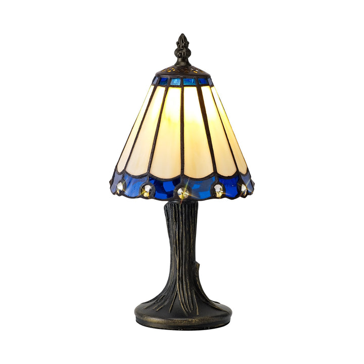 Nelson Lighting NL72339 Umbrian Tiffany Table Lamp Cream/Blue/Clear Crystal Shade