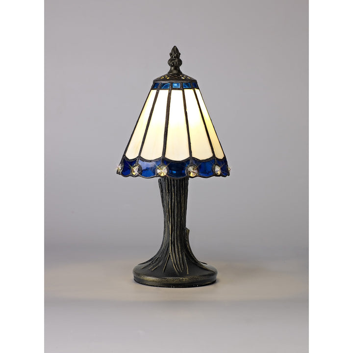 Nelson Lighting NL72339 Umbrian Tiffany Table Lamp Cream/Blue/Clear Crystal Shade