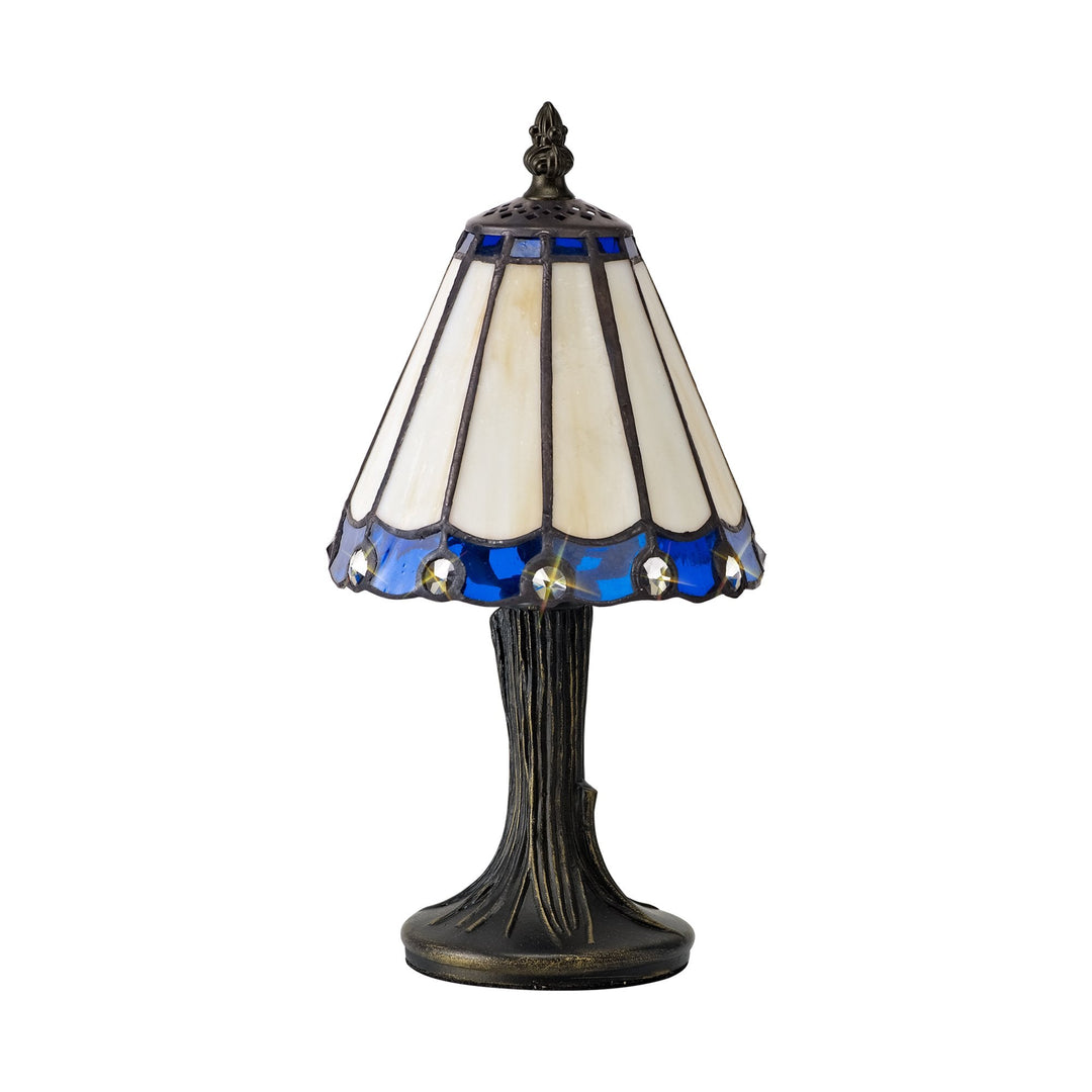 Nelson Lighting NL72339 Umbrian Tiffany Table Lamp Cream/Blue/Clear Crystal Shade