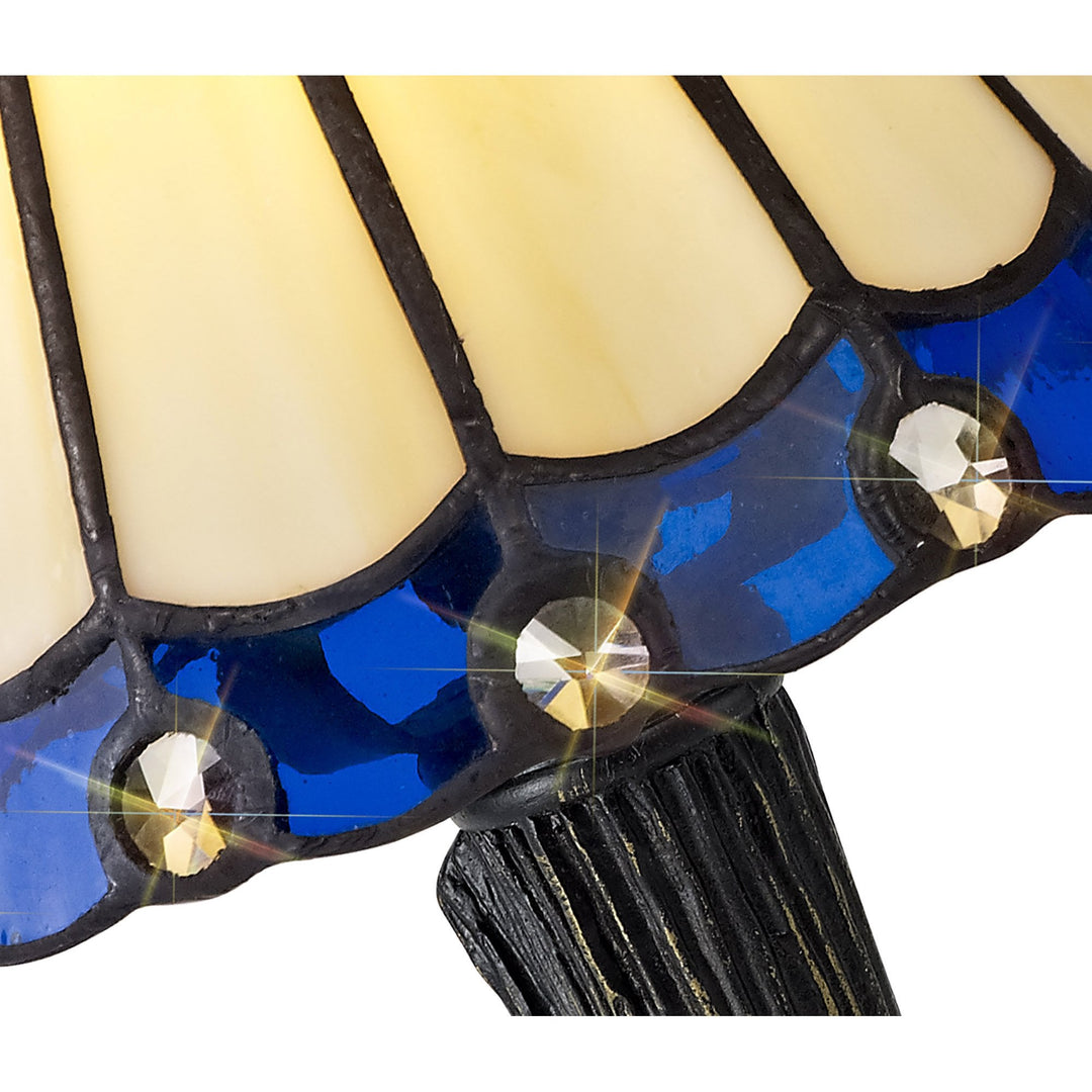 Nelson Lighting NL72339 Umbrian Tiffany Table Lamp Cream/Blue/Clear Crystal Shade