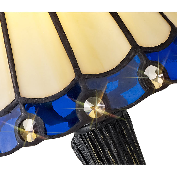 Nelson Lighting NL72339 Umbrian Tiffany Table Lamp Cream/Blue/Clear Crystal Shade