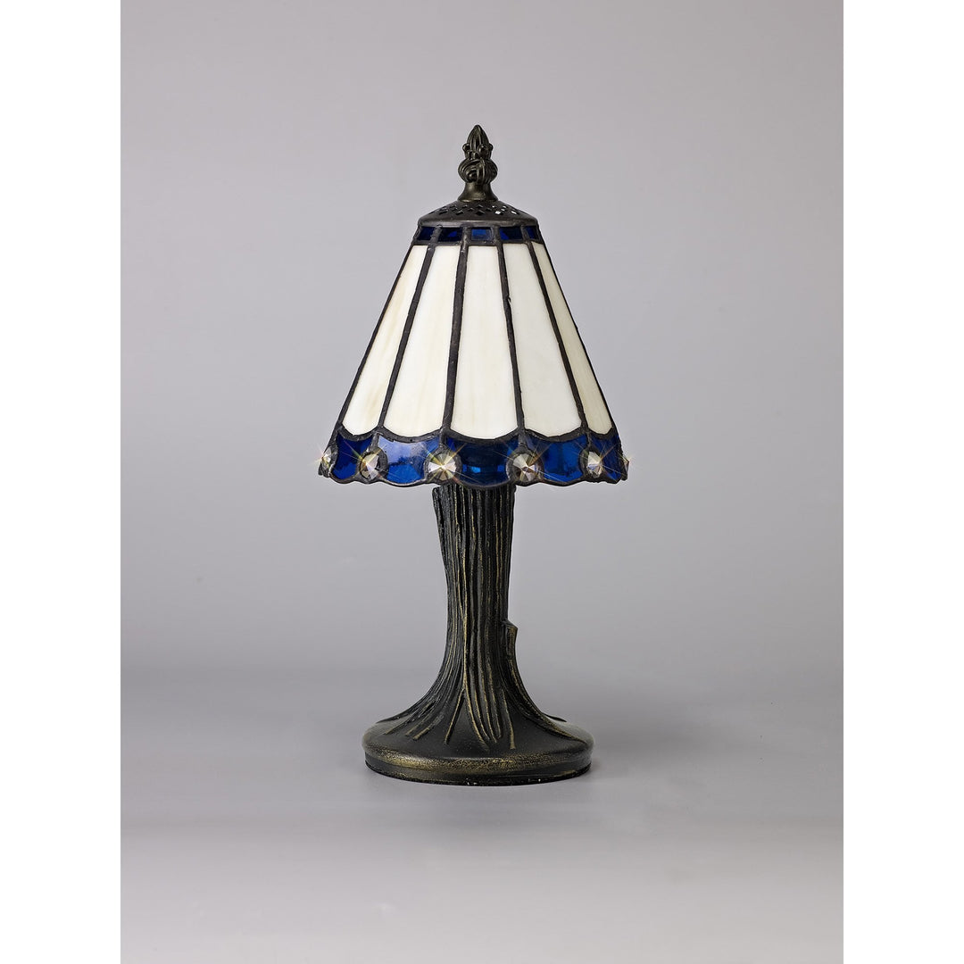 Nelson Lighting NL72339 Umbrian Tiffany Table Lamp Cream/Blue/Clear Crystal Shade