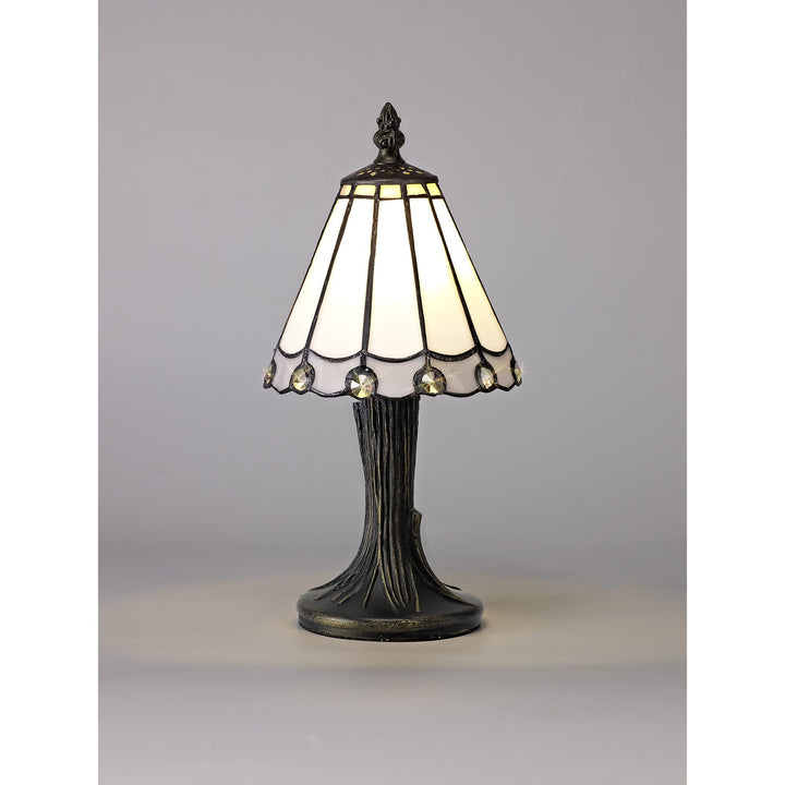 Nelson Lighting NL72349 Umbrian Tiffany Table Lamp White/Grey/Clear Crystal Shade
