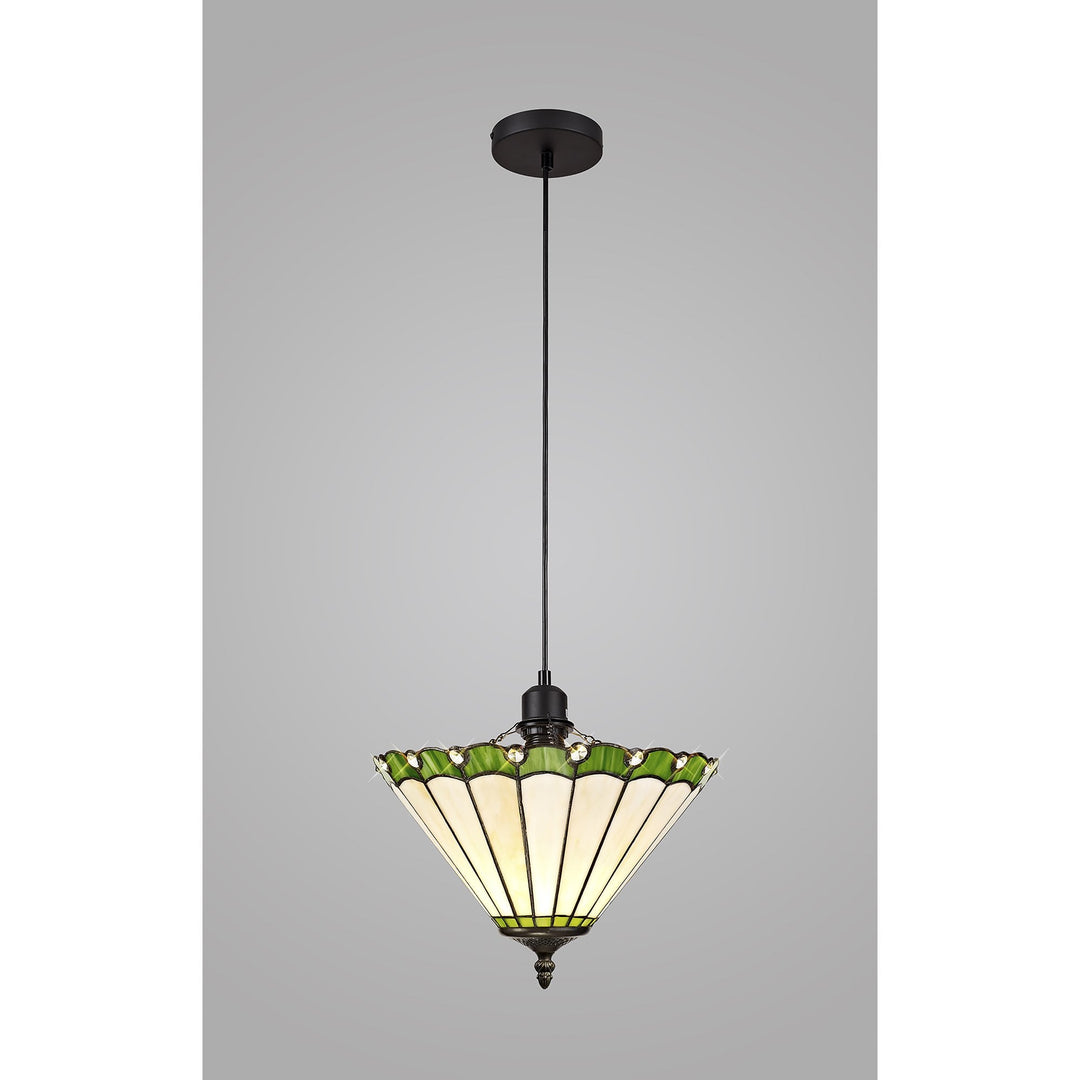 Nelson Lighting NLK02389 Umbrian 1 Light Up Lighter Pendant With 30cm Tiffany Shade Green/Chrome/Crystal/Black