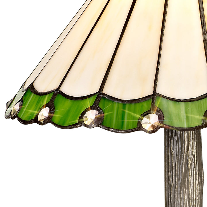 Nelson Lighting NLK02399 Umbrian 1 Light Tree Like Table Lamp With 30cm Tiffany Shade Green/Chrome/Crystal/Brass