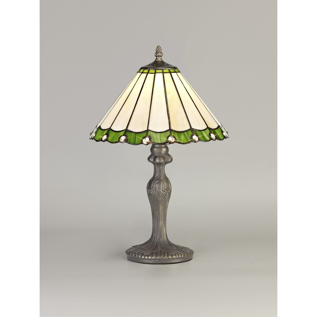 Nelson Lighting NLK02409 Umbrian 1 Light Curved Table Lamp With 30cm Tiffany Shade Green/Chrome/Antique Brass