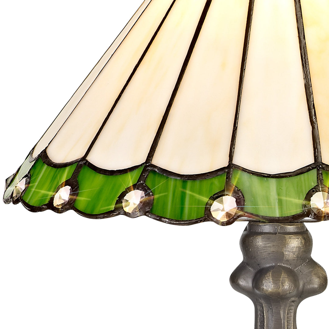 Nelson Lighting NLK02409 Umbrian 1 Light Curved Table Lamp With 30cm Tiffany Shade Green/Chrome/Antique Brass