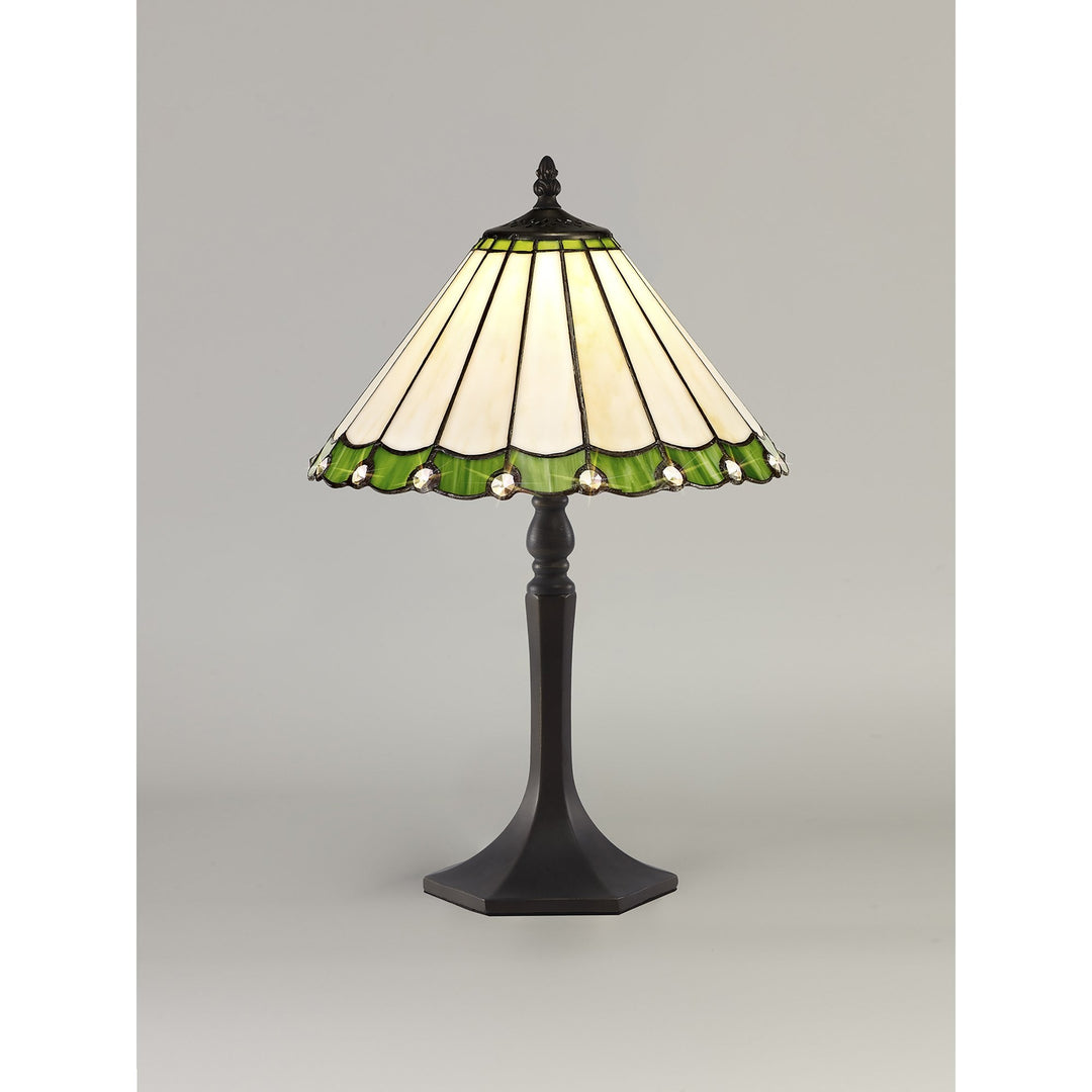 Nelson Lighting NLK02419 Umbrian 1 Light Octagonal Table Lamp With 30cm Tiffany Shade Green/Chrome/Crystal/Brass