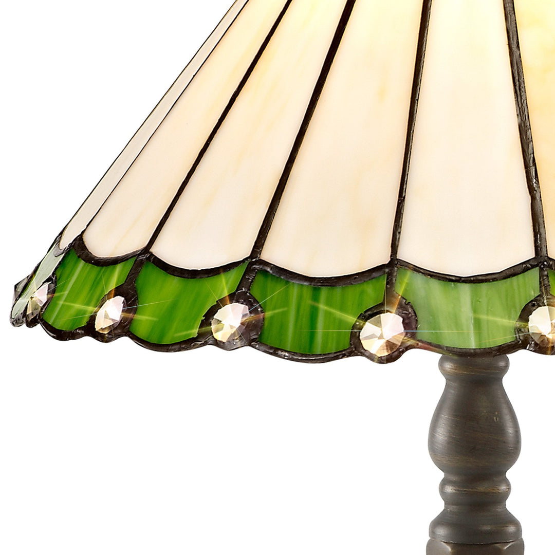 Nelson Lighting NLK02419 Umbrian 1 Light Octagonal Table Lamp With 30cm Tiffany Shade Green/Chrome/Crystal/Brass