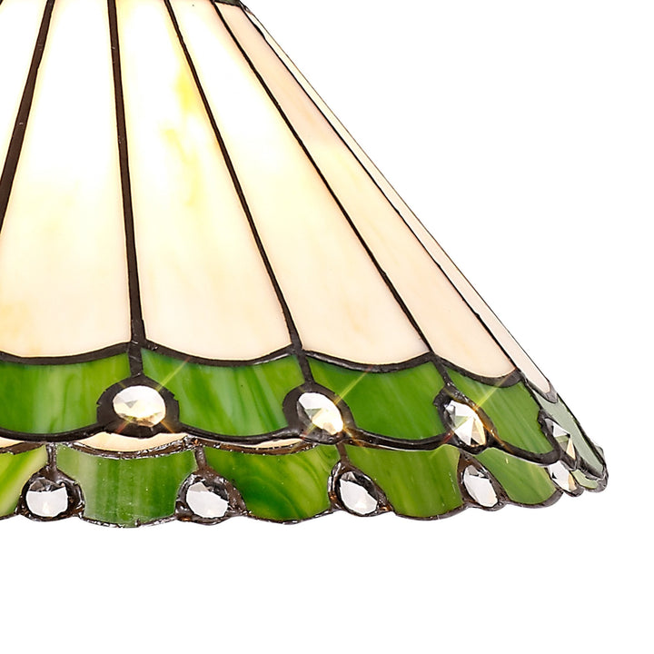 Nelson Lighting NLK02429 Umbrian 1 Light Down Lighter Pendant With 30cm Tiffany Shade Green/Chrome/Crystal/Brass