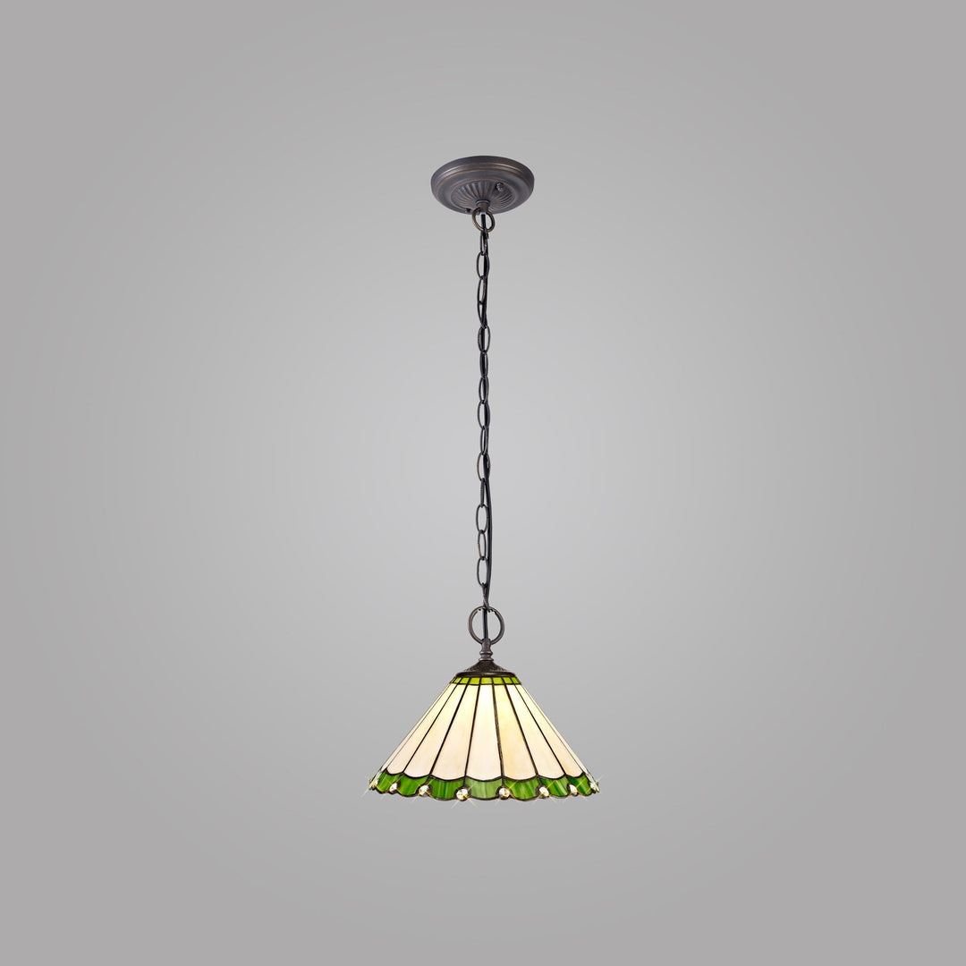 Nelson Lighting NLK02439 Umbrian 2 Light Down Lighter Pendant With 30cm Tiffany Shade Green/Chrome/Crystal/Brass