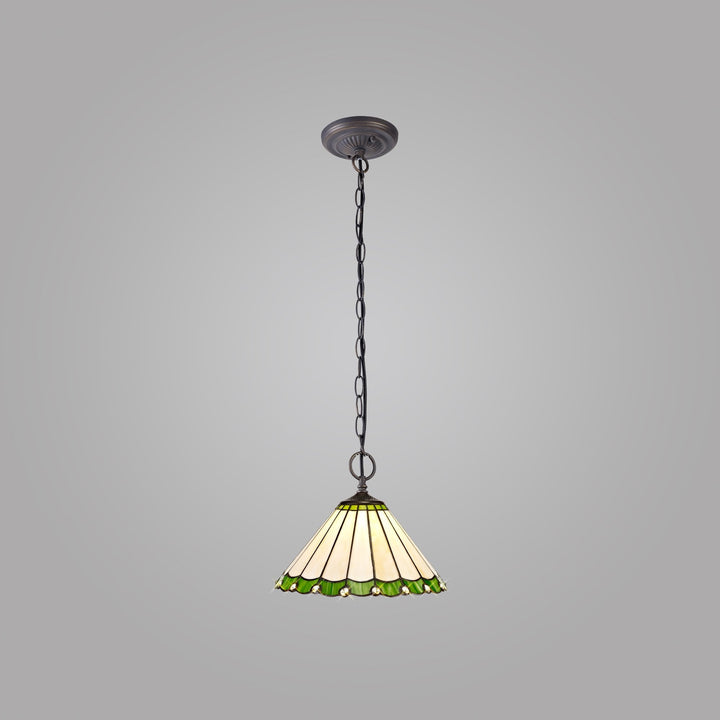 Nelson Lighting NLK02439 Umbrian 2 Light Down Lighter Pendant With 30cm Tiffany Shade Green/Chrome/Crystal/Brass