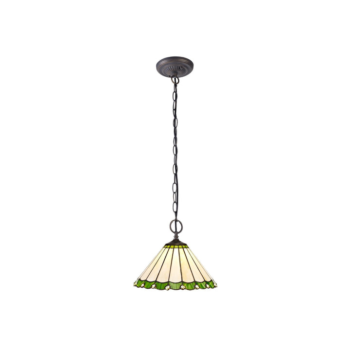 Nelson Lighting NLK02439 Umbrian 2 Light Down Lighter Pendant With 30cm Tiffany Shade Green/Chrome/Crystal/Brass