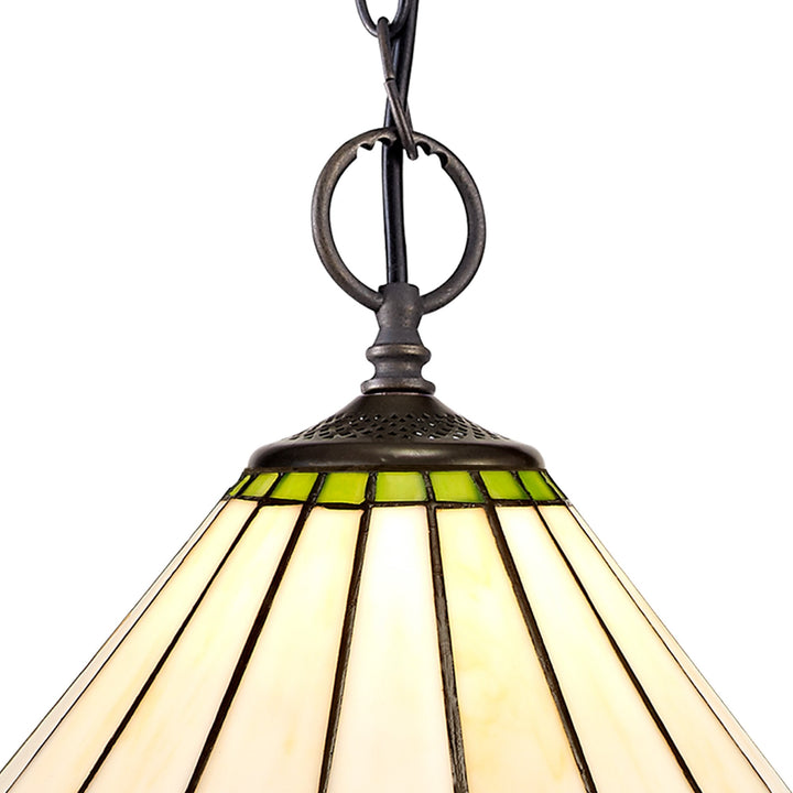 Nelson Lighting NLK02439 Umbrian 2 Light Down Lighter Pendant With 30cm Tiffany Shade Green/Chrome/Crystal/Brass