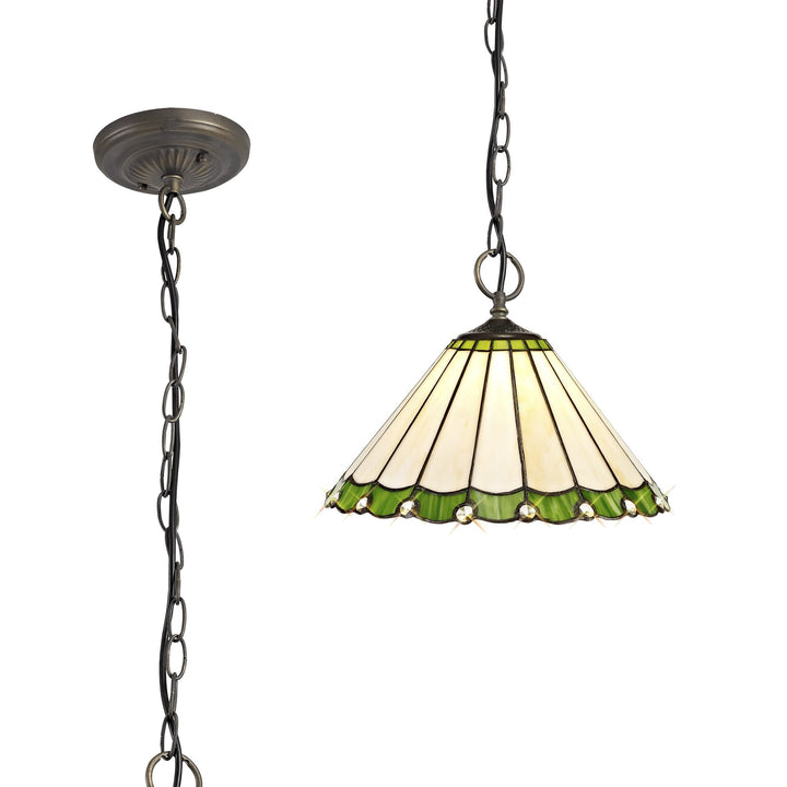 Nelson Lighting NLK02449 Umbrian 3 Light Down Lighter Pendant With 30cm Tiffany Shade Green/Chrome/Crystal/Brass