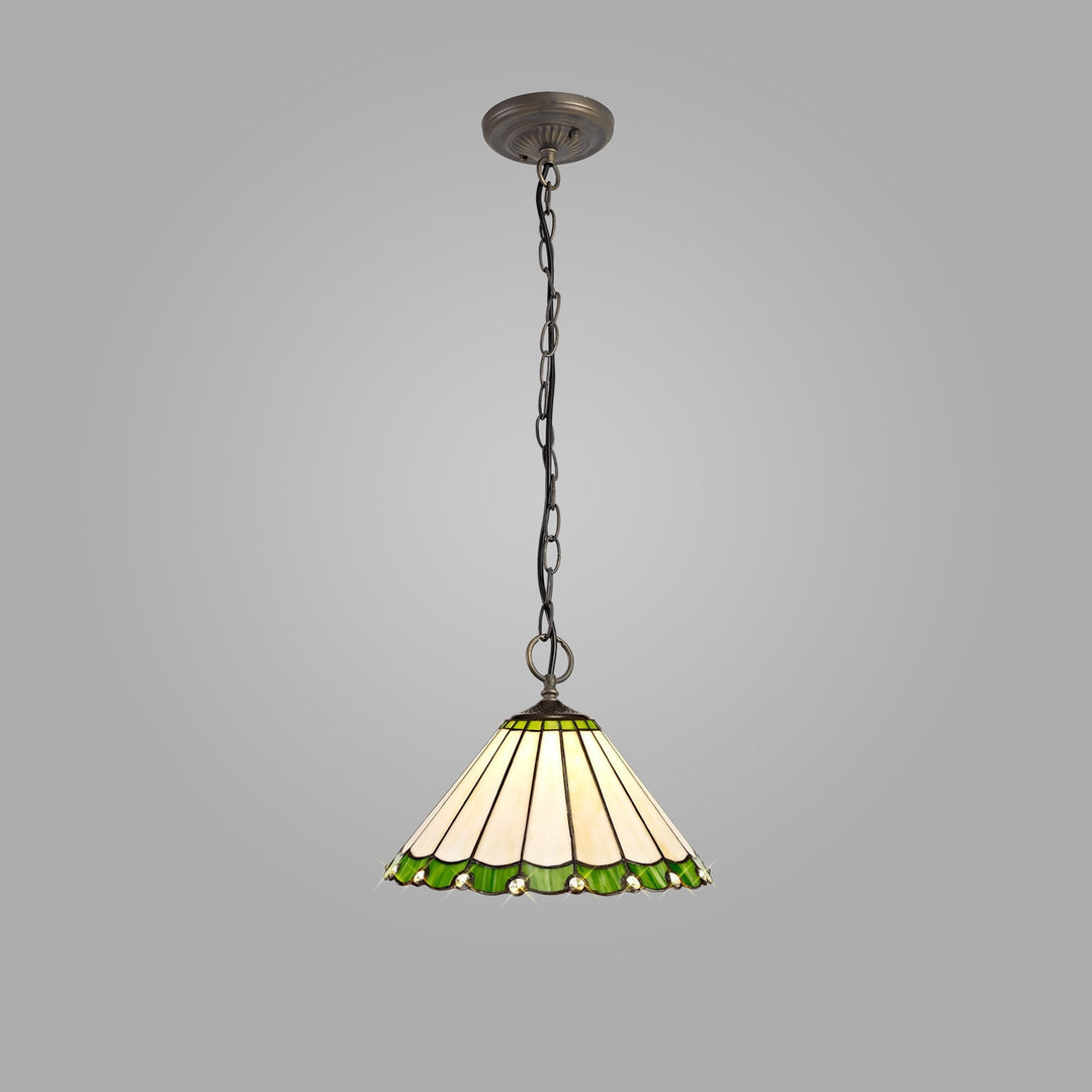 Nelson Lighting NLK02449 Umbrian 3 Light Down Lighter Pendant With 30cm Tiffany Shade Green/Chrome/Crystal/Brass