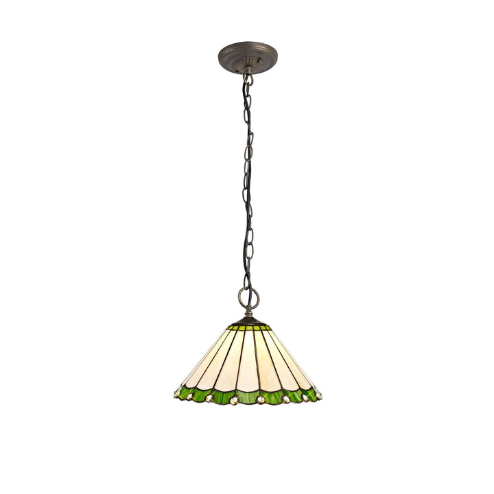 Nelson Lighting NLK02449 Umbrian 3 Light Down Lighter Pendant With 30cm Tiffany Shade Green/Chrome/Crystal/Brass