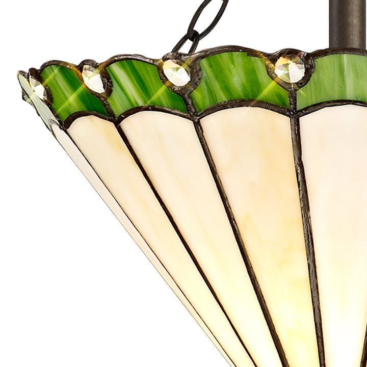 Nelson Lighting NLK02459 Umbrian 2 Light Semi Ceiling With 30cm Tiffany Shade Green/Chrome/Antique Brass