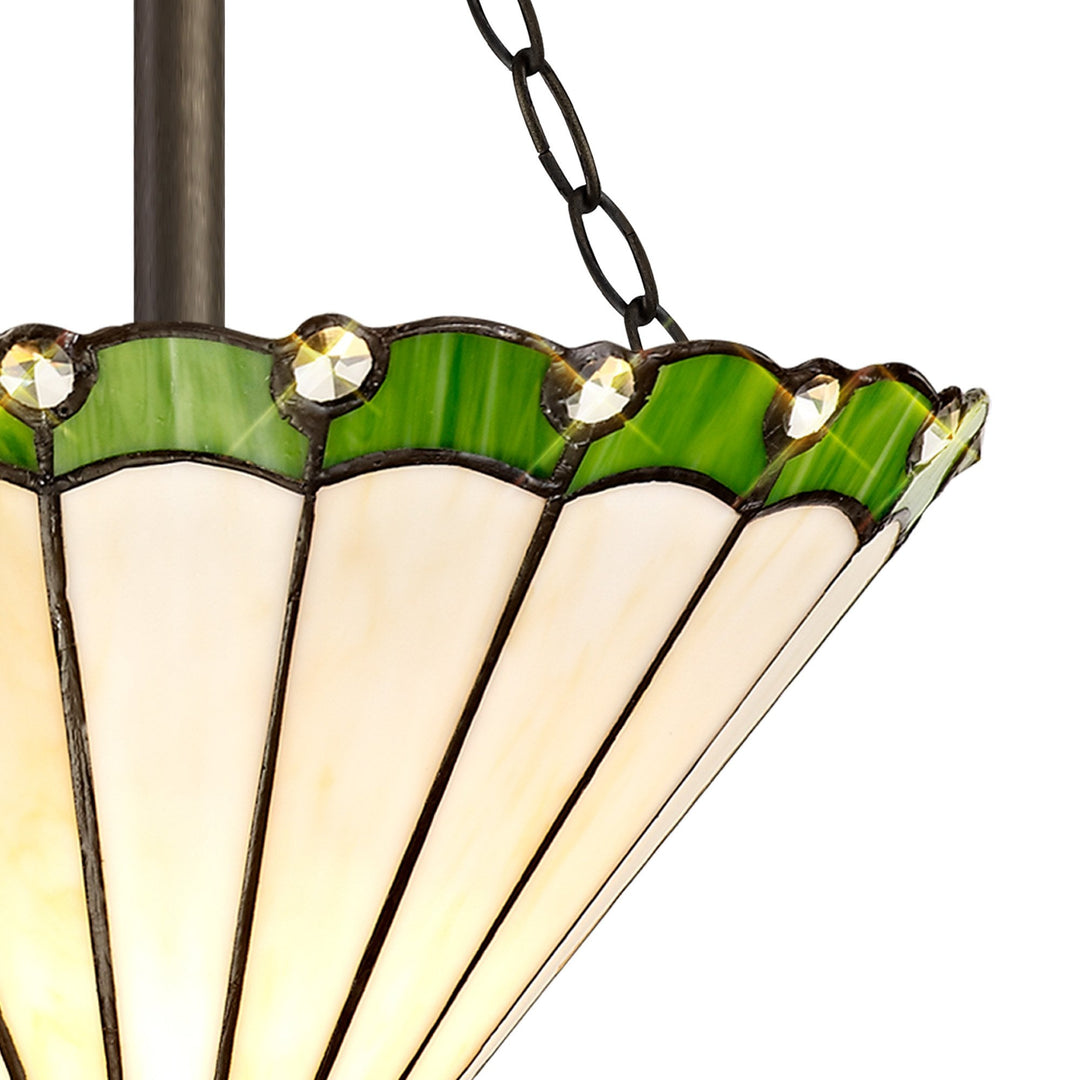 Nelson Lighting NLK02469 Umbrian 3 Light Semi Ceiling With 30cm Tiffany Shade Green/Chrome/Antique Brass