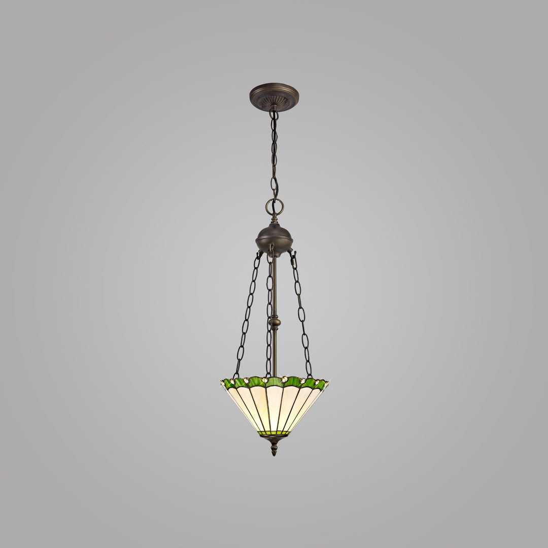 Nelson Lighting NLK02479 Umbrian 2 Light Up Lighter Pendant With 30cm Tiffany Shade Green/Chrome/Antique Brass