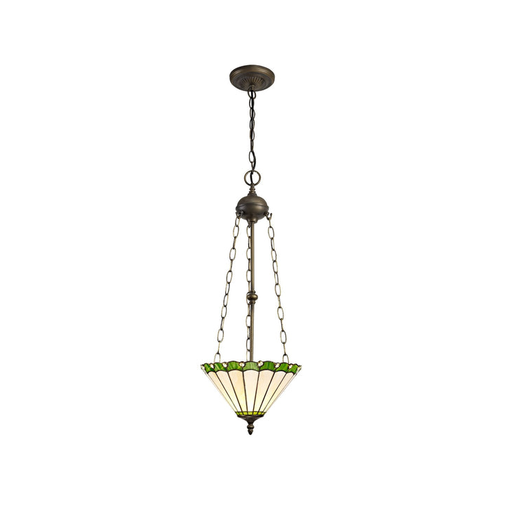 Nelson Lighting NLK02489 Umbrian 3 Light Up Lighter Pendant With 30cm Tiffany Shade Green/Chrome/Antique Brass