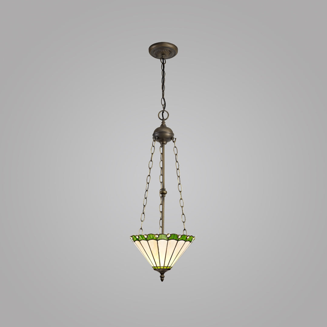 Nelson Lighting NLK02489 Umbrian 3 Light Up Lighter Pendant With 30cm Tiffany Shade Green/Chrome/Antique Brass