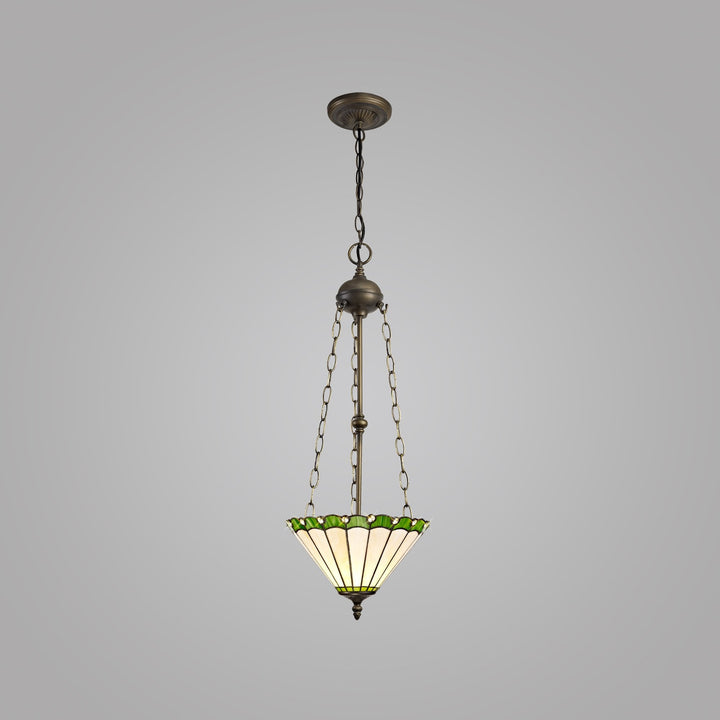 Nelson Lighting NLK02489 Umbrian 3 Light Up Lighter Pendant With 30cm Tiffany Shade Green/Chrome/Antique Brass