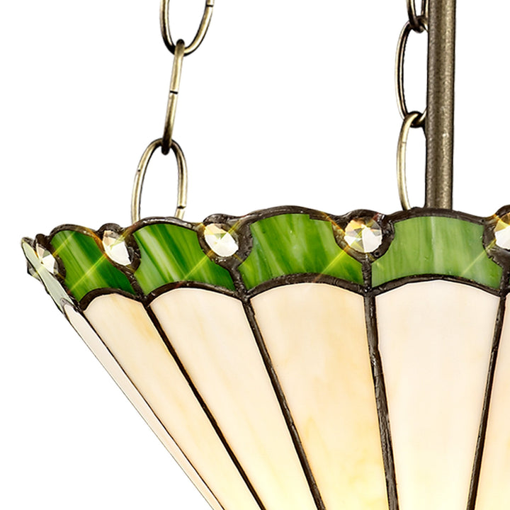 Nelson Lighting NLK02489 Umbrian 3 Light Up Lighter Pendant With 30cm Tiffany Shade Green/Chrome/Antique Brass