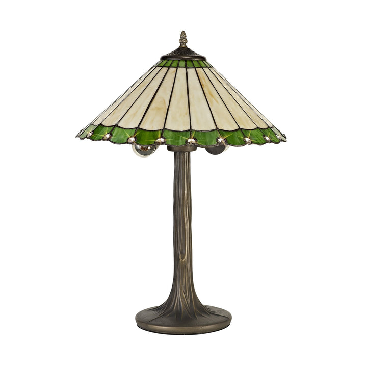 Nelson Lighting NLK02499 Umbrian 2 Light Tree Like Table Lamp With 40cm Tiffany Shade Green/Chrome/Crystal/Brass