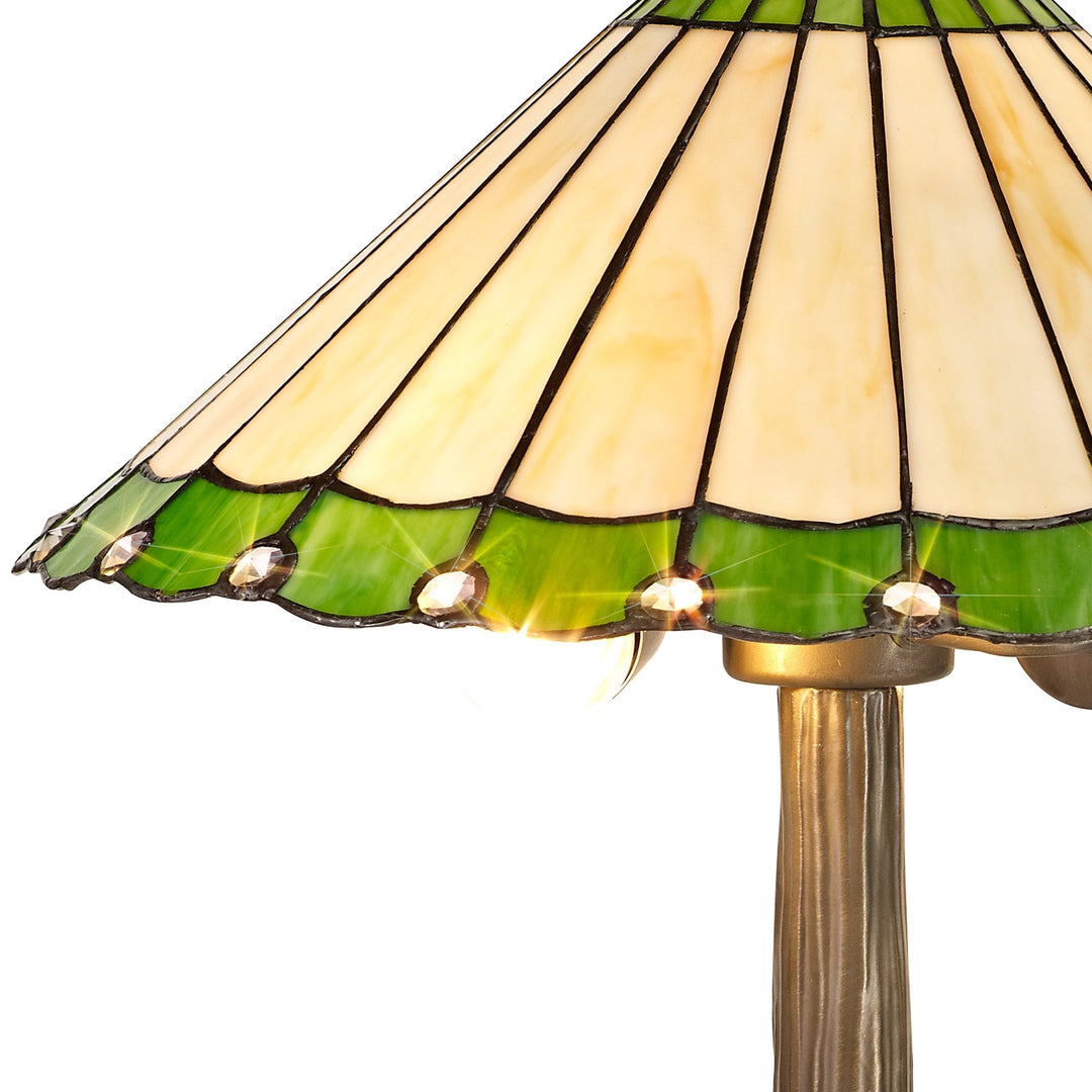 Nelson Lighting NLK02499 Umbrian 2 Light Tree Like Table Lamp With 40cm Tiffany Shade Green/Chrome/Crystal/Brass