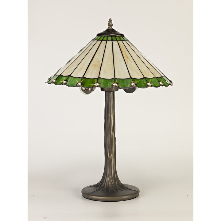 Nelson Lighting NLK02499 Umbrian 2 Light Tree Like Table Lamp With 40cm Tiffany Shade Green/Chrome/Crystal/Brass