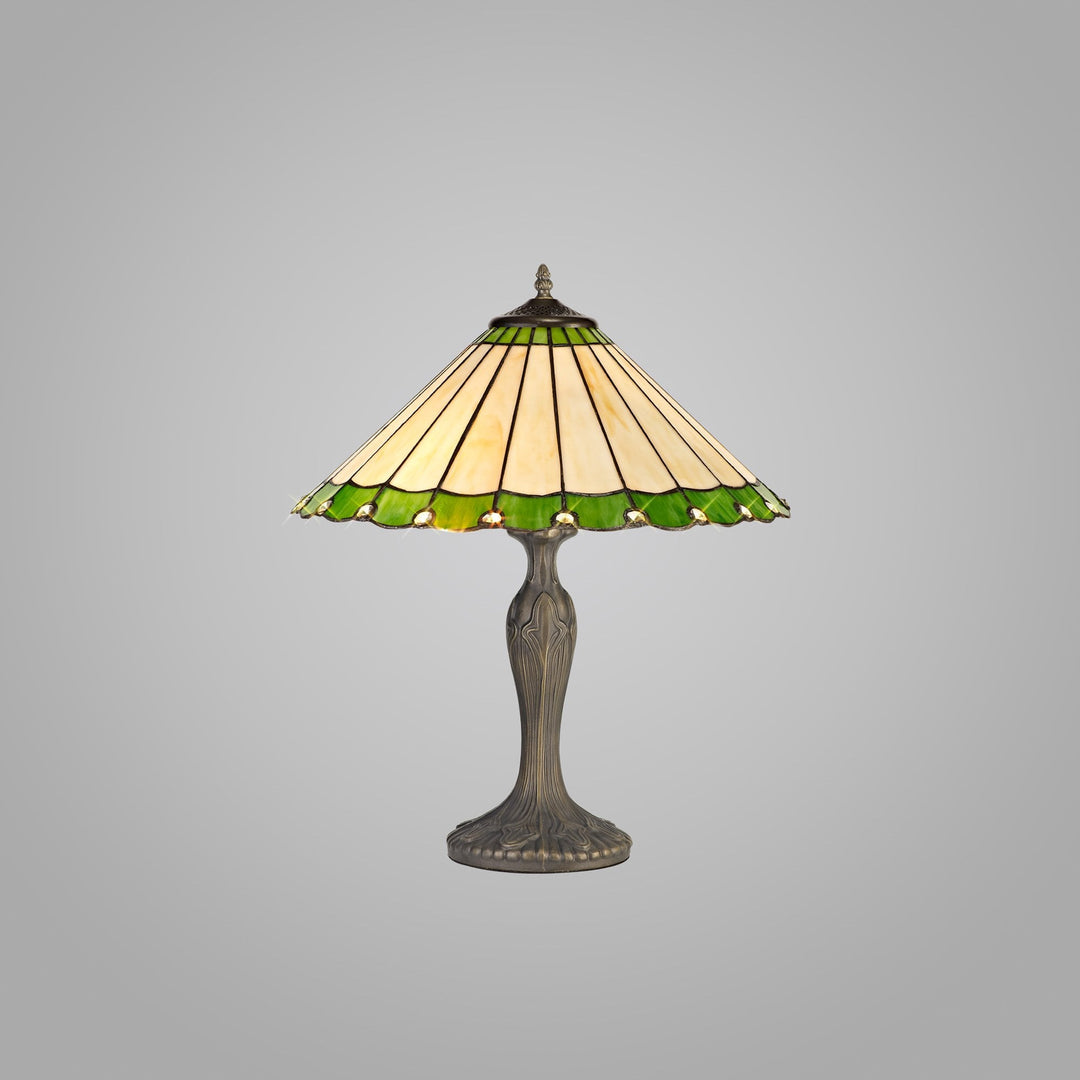 Nelson Lighting NLK02509 Umbrian 2 Light Curved Table Lamp With 40cm Tiffany Shade Green/Chrome/Antique Brass