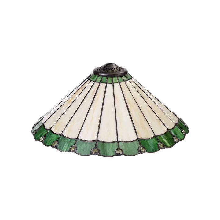 Nelson Lighting NLK02509 Umbrian 2 Light Curved Table Lamp With 40cm Tiffany Shade Green/Chrome/Antique Brass