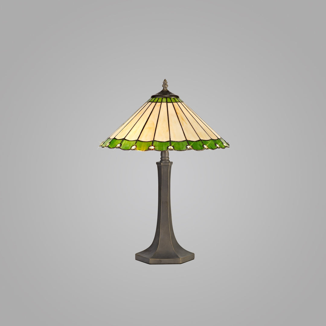 Nelson Lighting NLK02519 Umbrian 2 Light Octagonal Table Lamp With 40cm Tiffany Shade Green/Chrome/Crystal/Brass