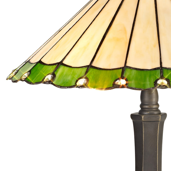 Nelson Lighting NLK02519 Umbrian 2 Light Octagonal Table Lamp With 40cm Tiffany Shade Green/Chrome/Crystal/Brass