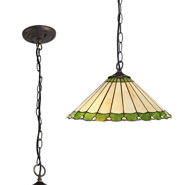 Nelson Lighting NLK02529 Umbrian 1 Light Down Lighter Pendant With 40cm Tiffany Shade Green/Chrome/Crystal/Brass