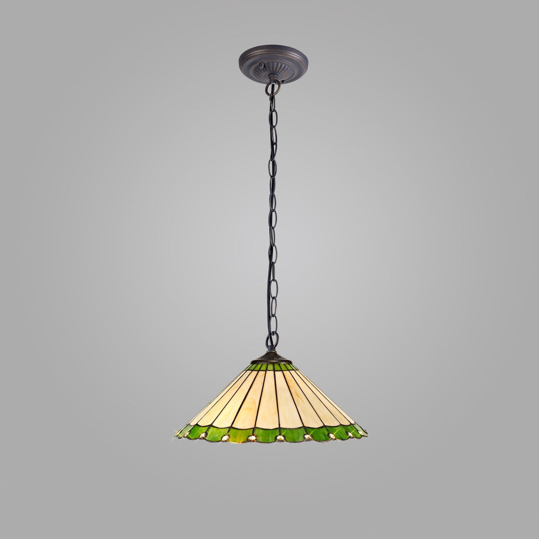 Nelson Lighting NLK02529 Umbrian 1 Light Down Lighter Pendant With 40cm Tiffany Shade Green/Chrome/Crystal/Brass