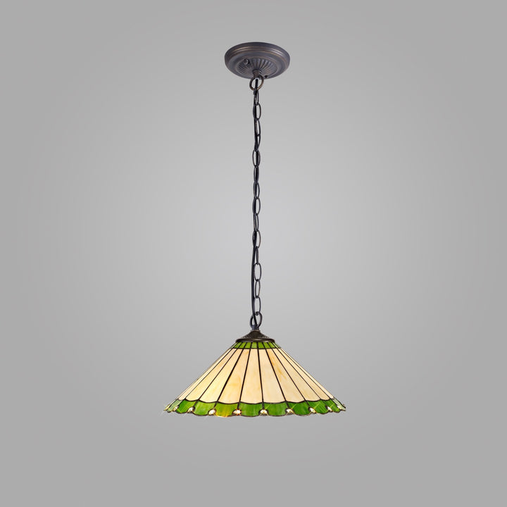 Nelson Lighting NLK02529 Umbrian 1 Light Down Lighter Pendant With 40cm Tiffany Shade Green/Chrome/Crystal/Brass