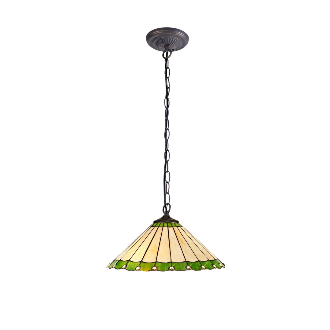 Nelson Lighting NLK02529 Umbrian 1 Light Down Lighter Pendant With 40cm Tiffany Shade Green/Chrome/Crystal/Brass