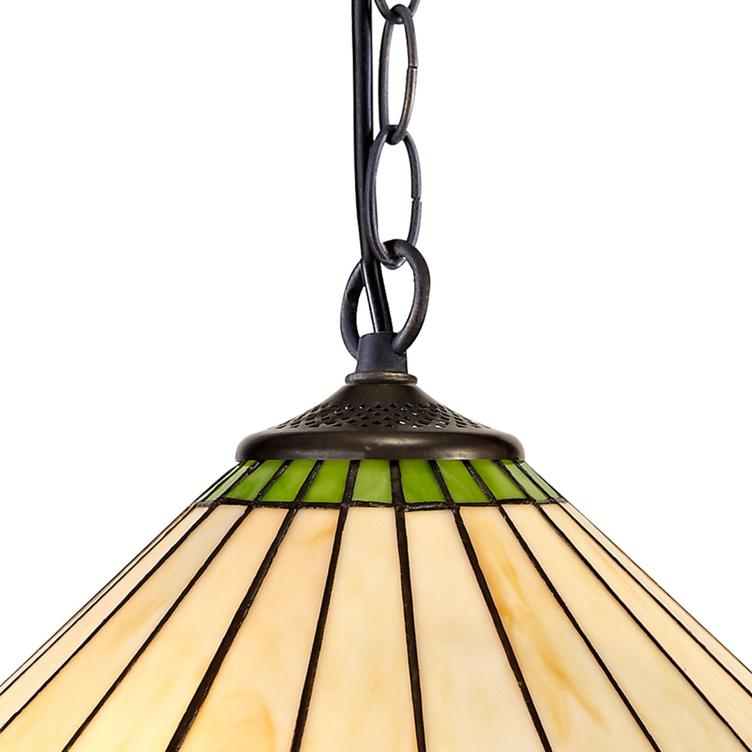 Nelson Lighting NLK02529 Umbrian 1 Light Down Lighter Pendant With 40cm Tiffany Shade Green/Chrome/Crystal/Brass