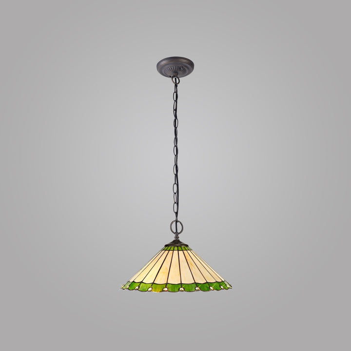 Nelson Lighting NLK02539 Umbrian 2 Light Down Lighter Pendant With 40cm Tiffany Shade Green/Chrome/Crystal/Brass