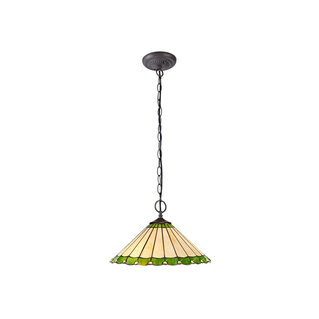 Nelson Lighting NLK02539 Umbrian 2 Light Down Lighter Pendant With 40cm Tiffany Shade Green/Chrome/Crystal/Brass