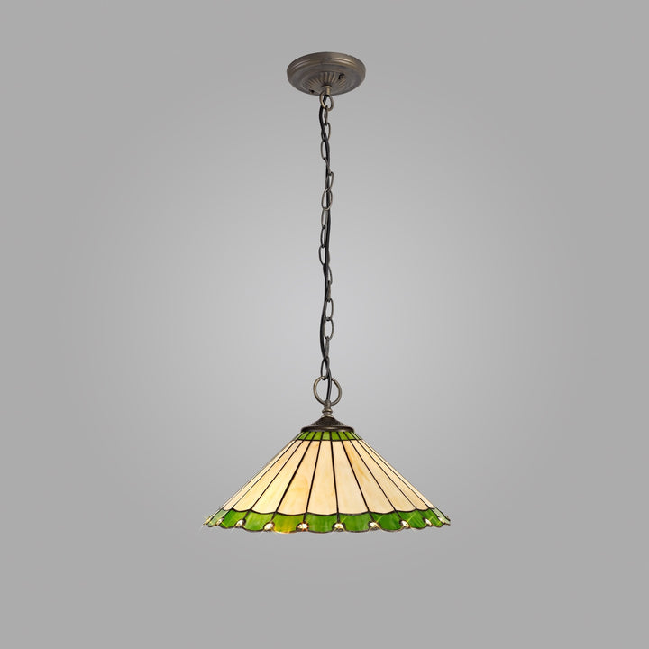 Nelson Lighting NLK02549 Umbrian 3 Light Down Lighter Pendant With 40cm Tiffany Shade Green/Chrome/Crystal/Brass